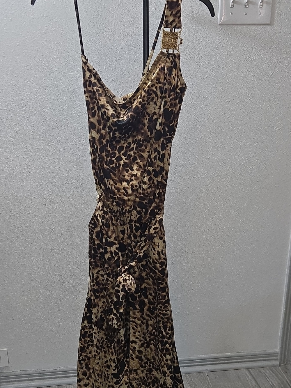 Leopard Print Slip Maxi Dress in Brown